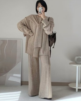 Long sleeve wide leg long pants loose shawl 3pcs set