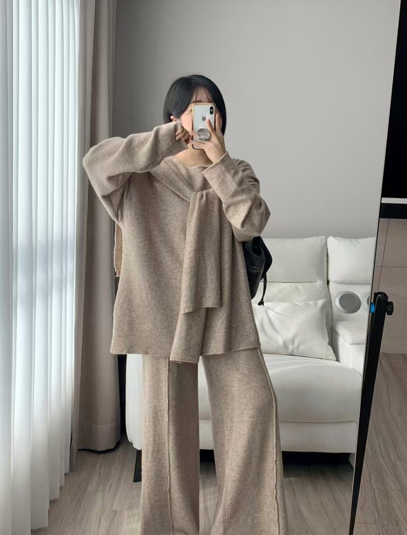 Long sleeve wide leg long pants loose shawl 3pcs set