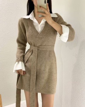 Splice lazy shirt Korean style long sleeve dress