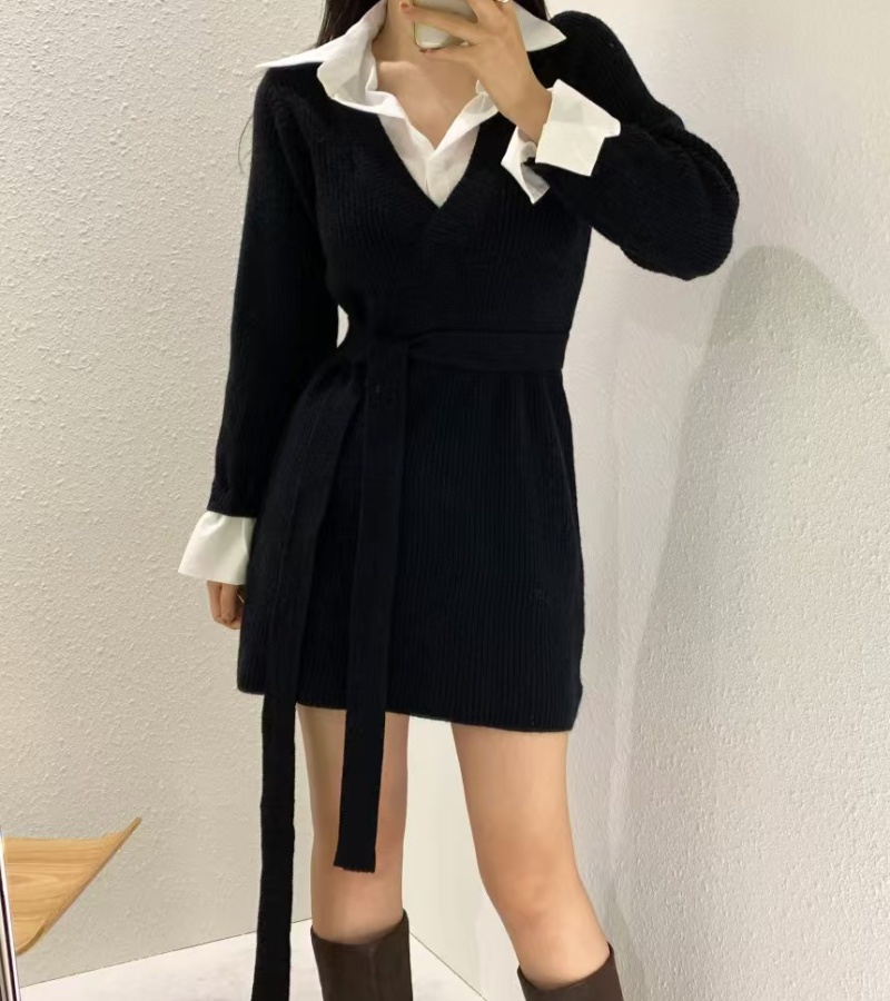 Splice lazy shirt Korean style long sleeve dress