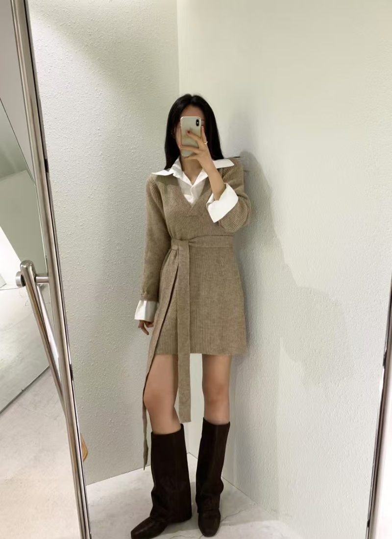 Splice lazy shirt Korean style long sleeve dress