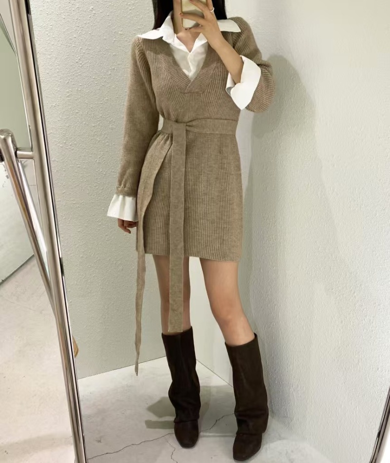 Splice lazy shirt Korean style long sleeve dress