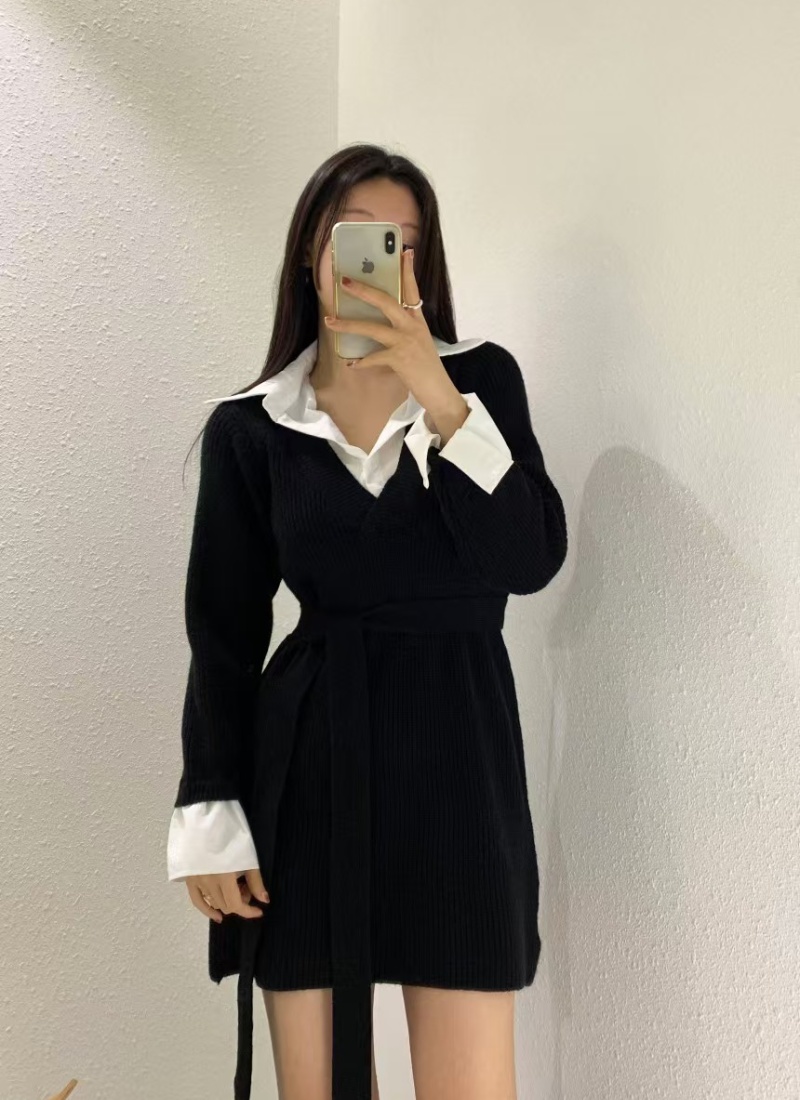 Splice lazy shirt Korean style long sleeve dress