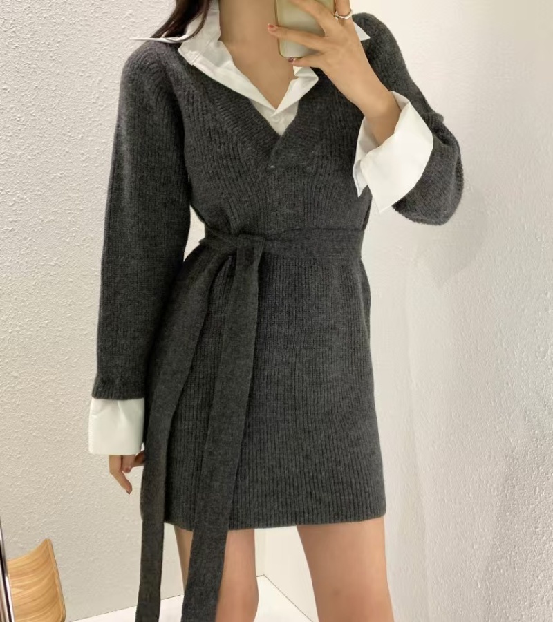 Splice lazy shirt Korean style long sleeve dress