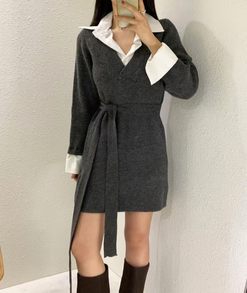 Splice lazy shirt Korean style long sleeve dress