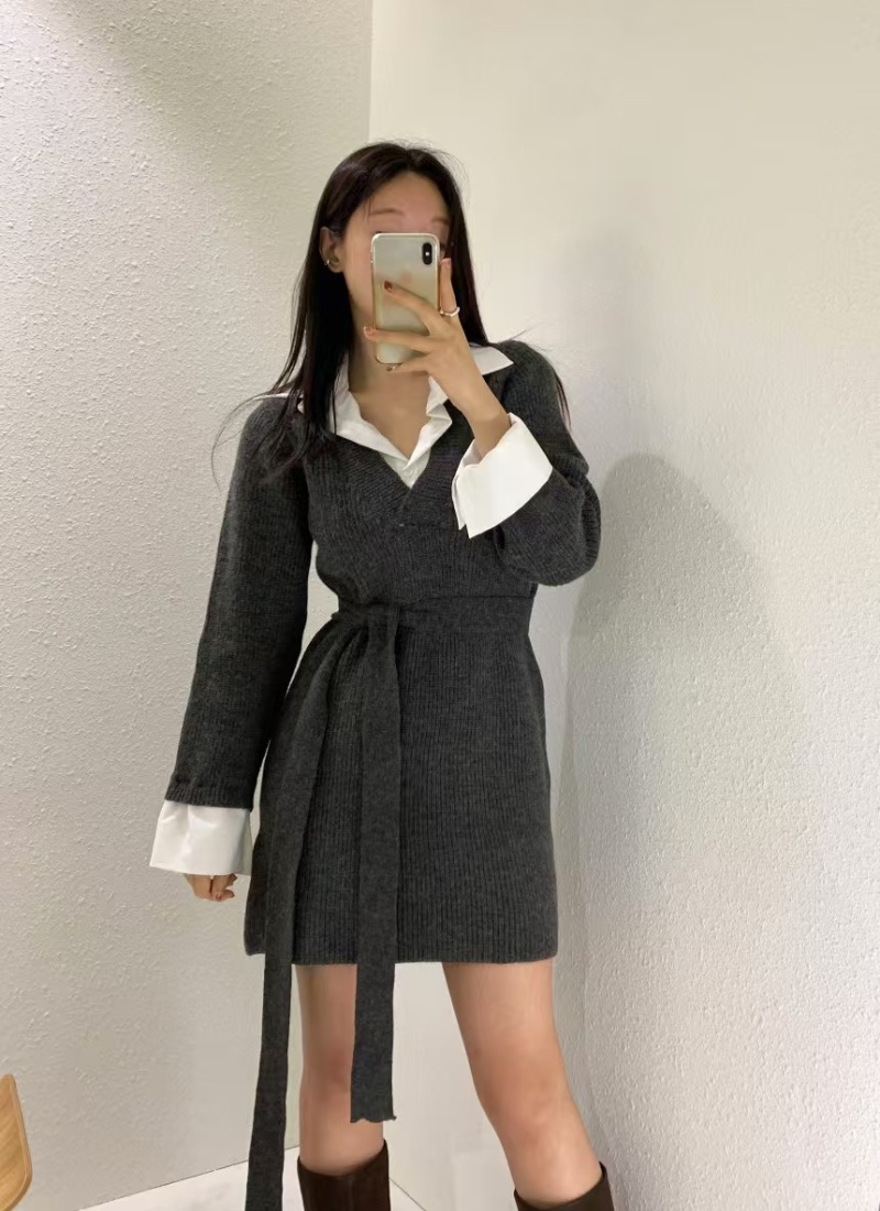 Splice lazy shirt Korean style long sleeve dress