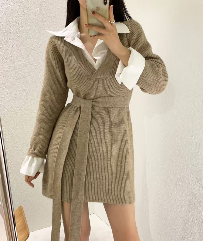 Splice lazy shirt Korean style long sleeve dress