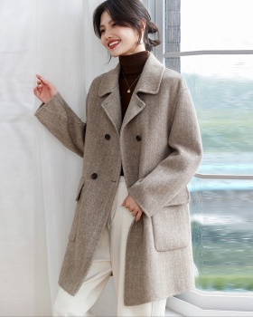 Long fashion overcoat double-breasted woolen coat