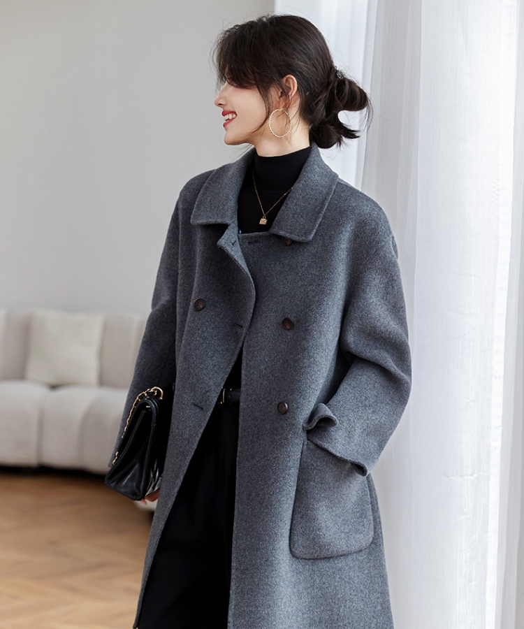 Long fashion overcoat double-breasted woolen coat