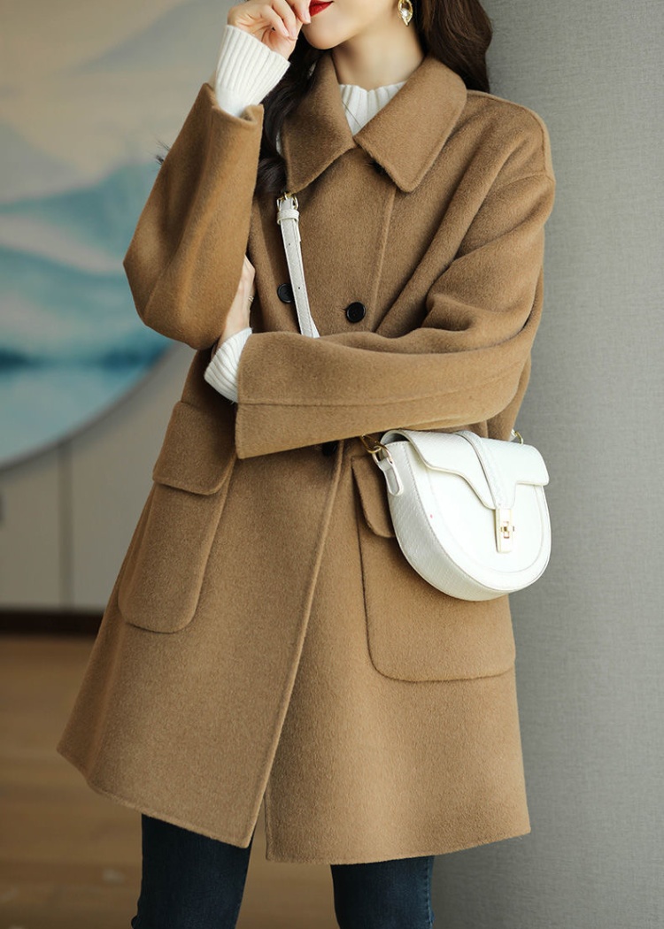 Long fashion overcoat double-breasted woolen coat