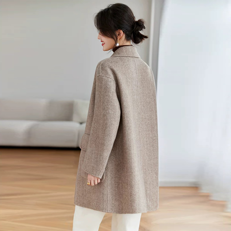 Long fashion overcoat double-breasted woolen coat