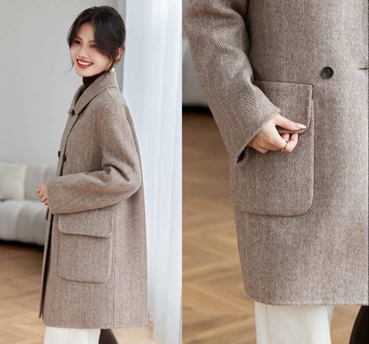 Long fashion overcoat double-breasted woolen coat