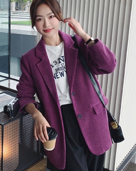 Retro purple corduroy business suit Casual loose coat