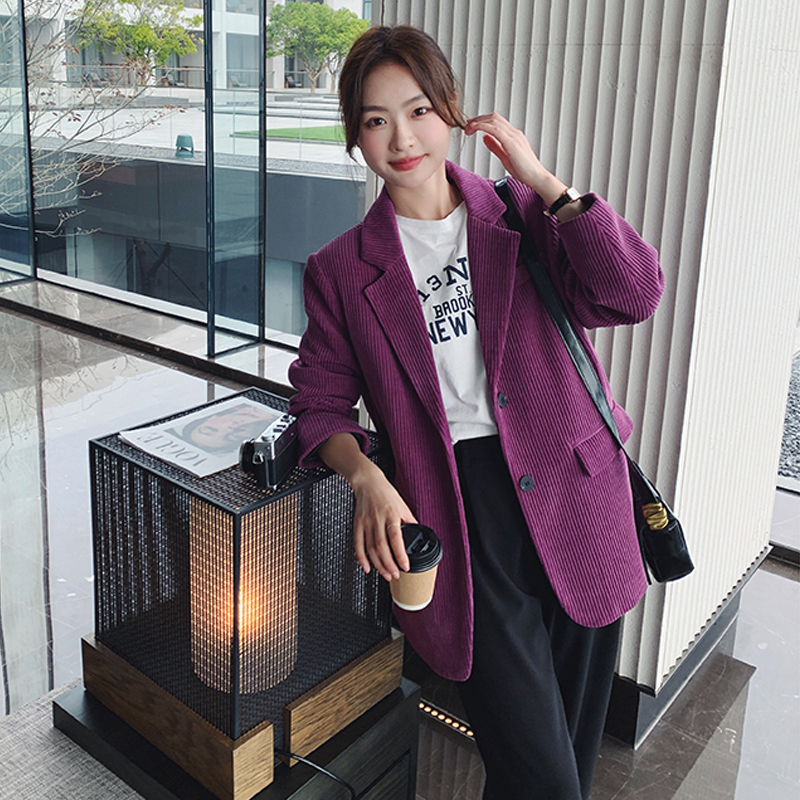 Retro purple corduroy business suit Casual loose coat