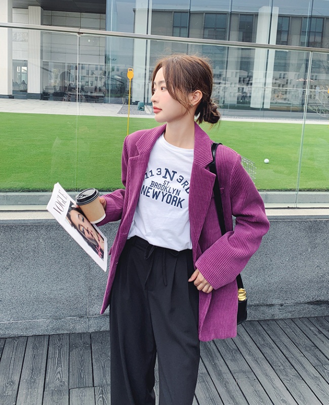 Retro purple corduroy business suit Casual loose coat