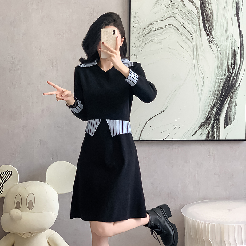 Retro shirt collar sweater knitted autumn and winter dress