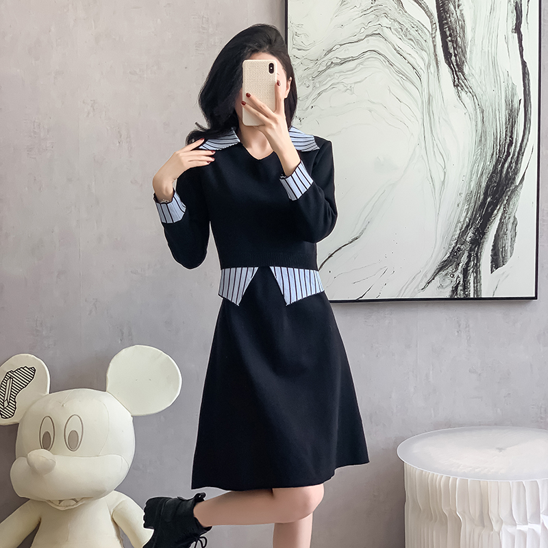 Retro shirt collar sweater knitted autumn and winter dress