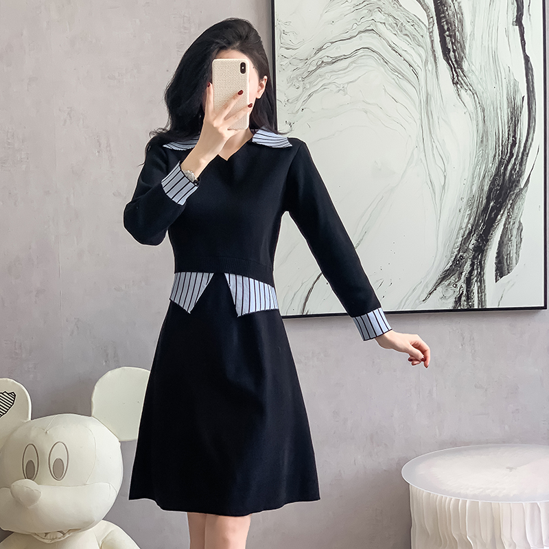 Retro shirt collar sweater knitted autumn and winter dress