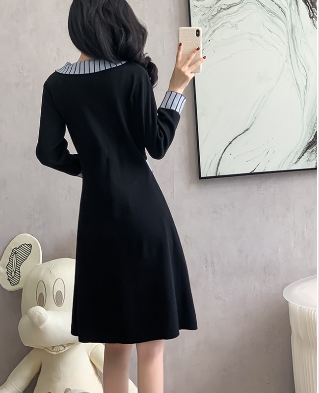 Retro shirt collar sweater knitted autumn and winter dress