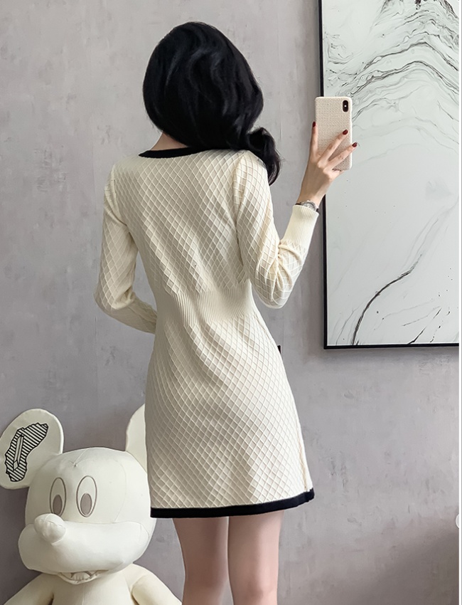 Bow knitted temperament slim autumn and winter dress