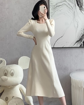 Autumn and winter square collar slim temperament long dress