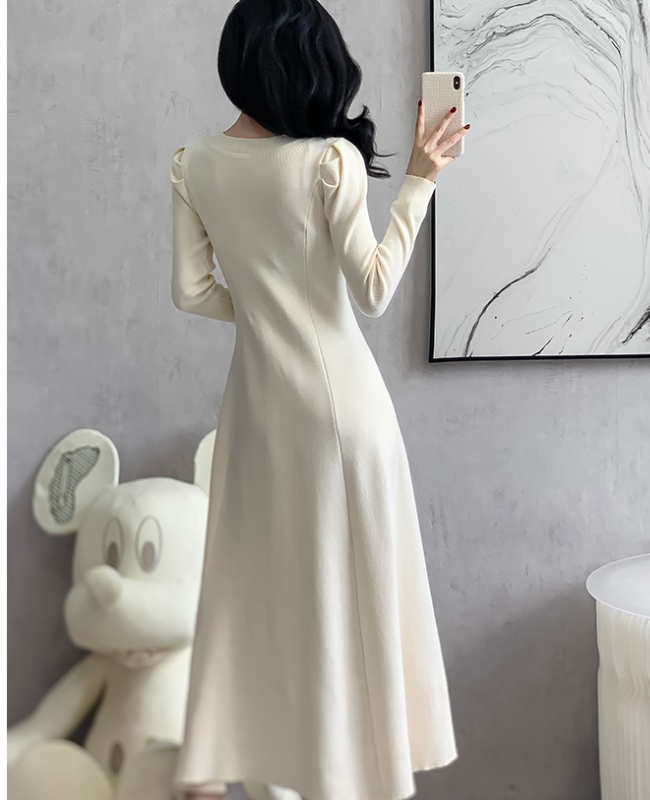 Autumn and winter square collar slim temperament long dress