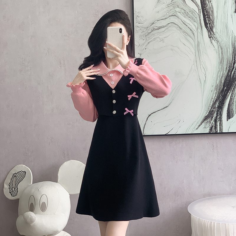 Autumn and winter knitted simple all-match dress