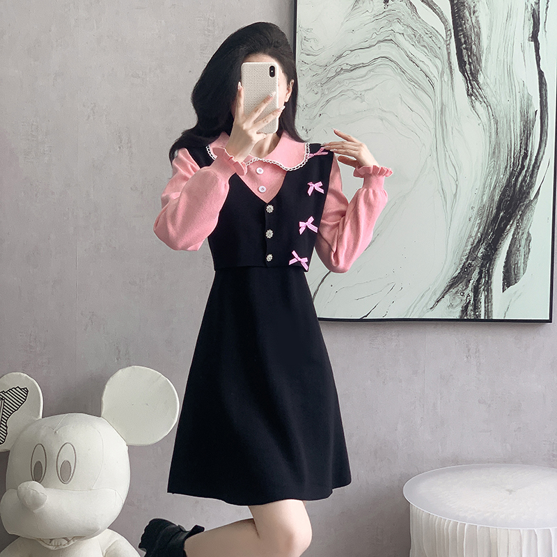 Autumn and winter knitted simple all-match dress