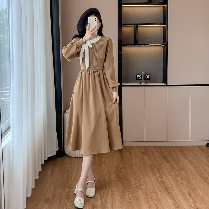 Knitwear France style A-line temperament dress