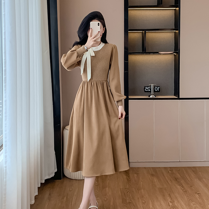 Knitwear France style A-line temperament dress