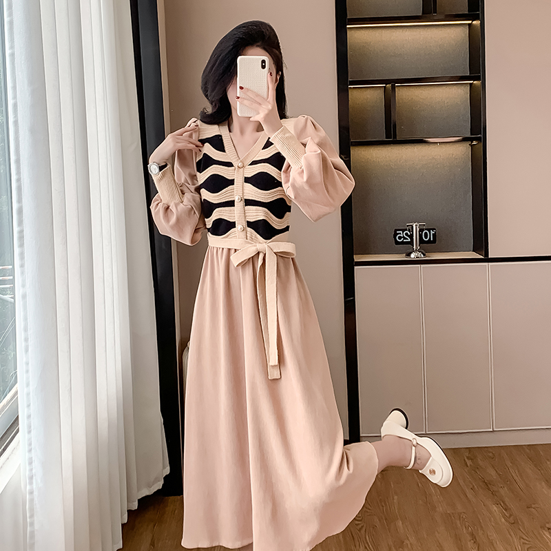 Korean style spring and autumn bottoming temperament dress