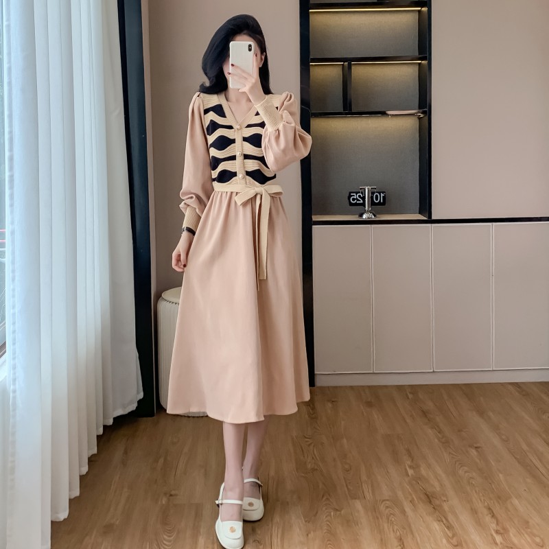 Korean style spring and autumn bottoming temperament dress