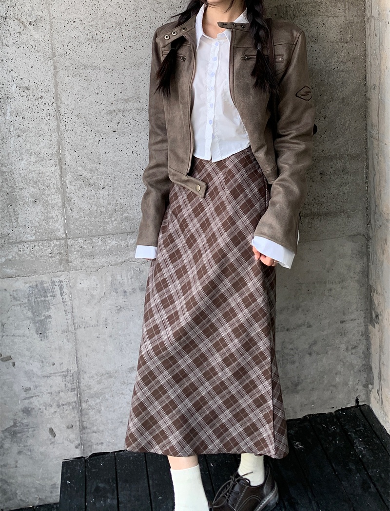 Plaid long autumn skirt