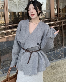 Korean style knitted cardigan temperament lapel sweater