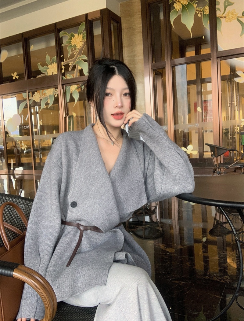 Korean style knitted cardigan temperament lapel sweater