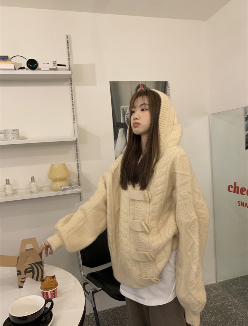 Hooded pure coat twist autumn and winter sweater