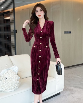 Pinched waist package hip long dress slim dress