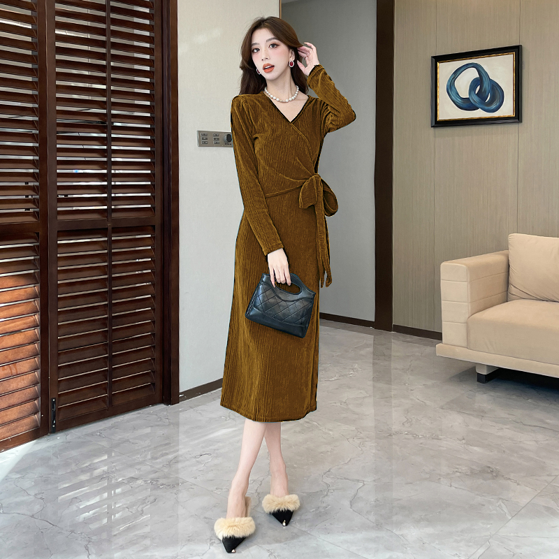 Autumn package hip dress V-neck fashion long dress