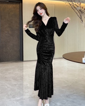 V-neck fashion long dress temperament dress