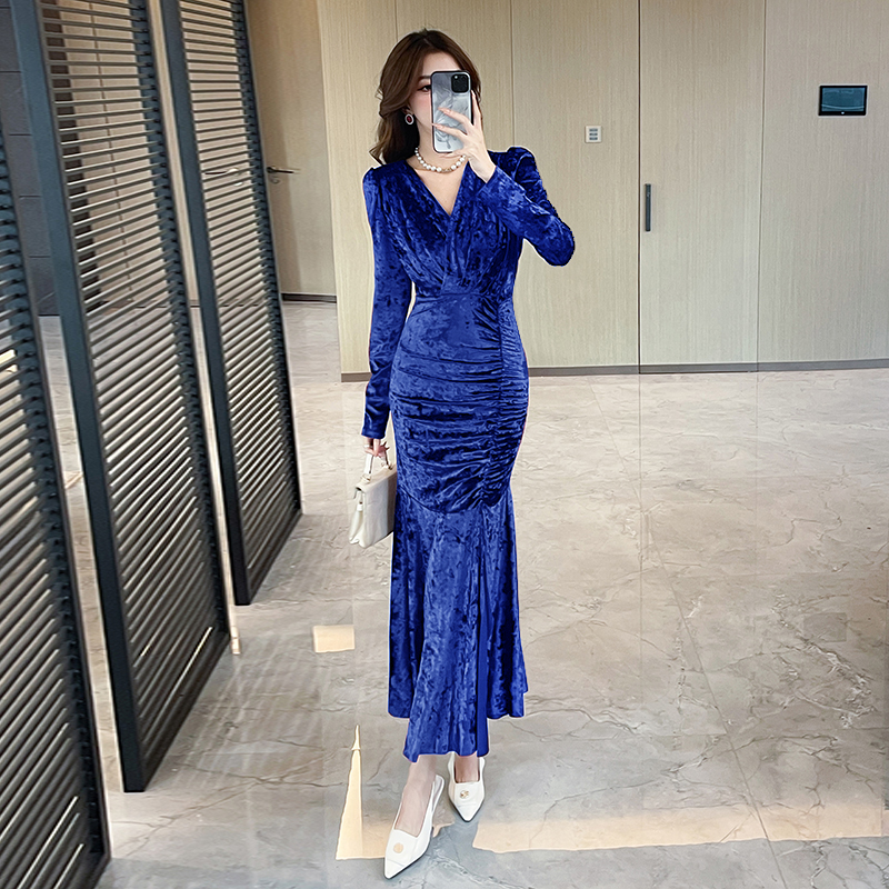 V-neck fashion long dress temperament dress