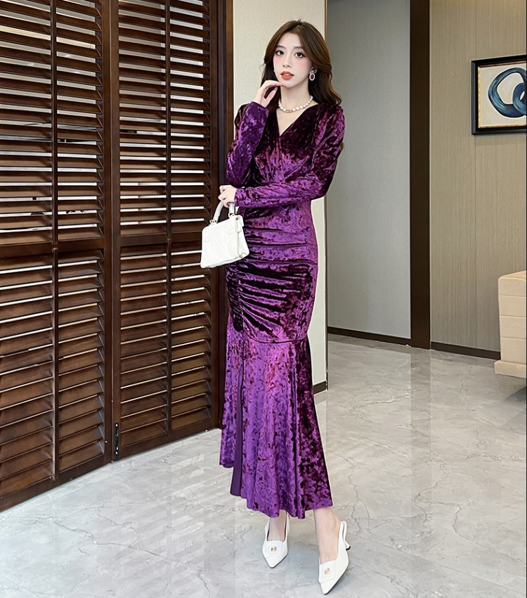 V-neck fashion long dress temperament dress