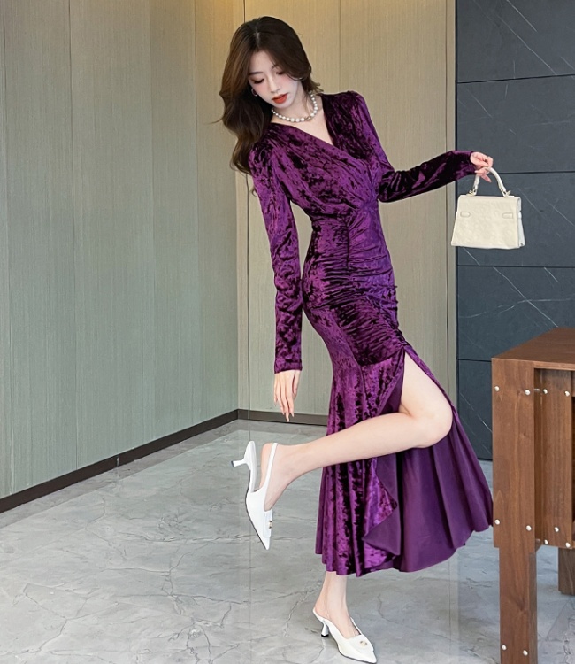 V-neck fashion long dress temperament dress