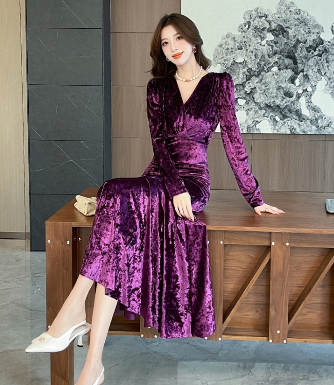 V-neck fashion long dress temperament dress