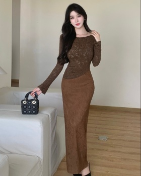 Long sleeve elegant long skirt autumn tops 2pcs set