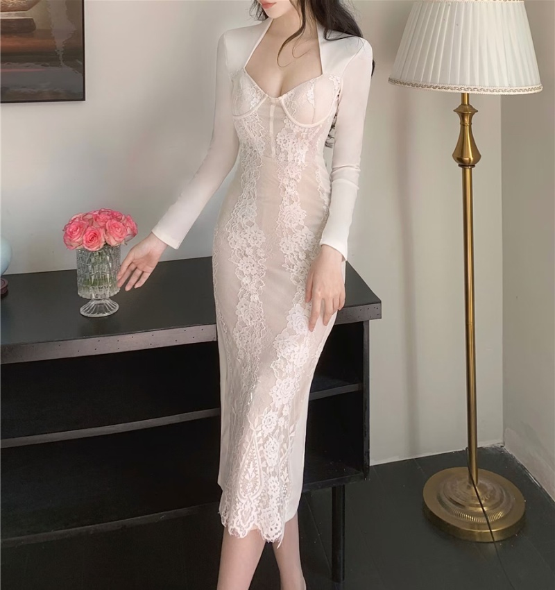 Lace France style long dress enticement dress for women