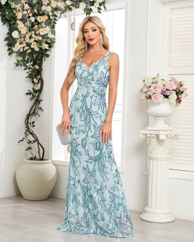 Mermaid evening dress embroidered flowers long dress