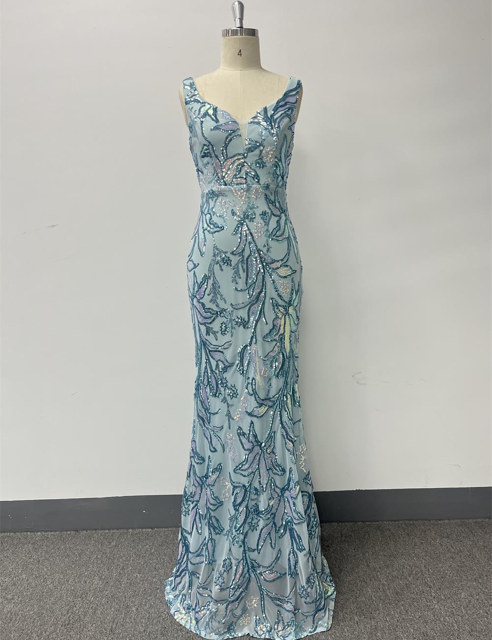 Mermaid evening dress embroidered flowers long dress