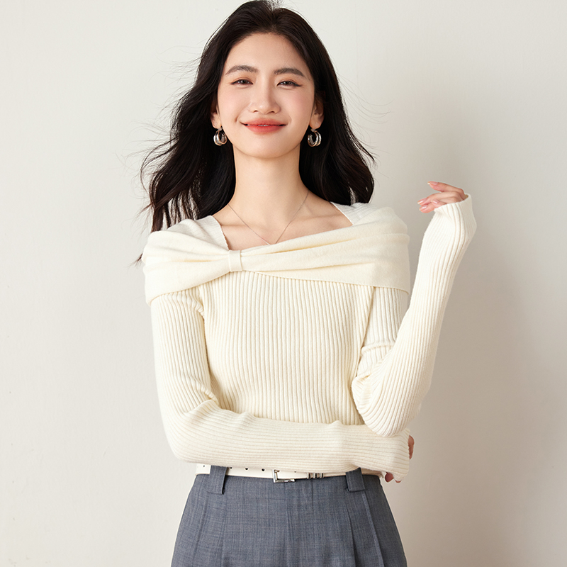 Flat shoulder tops knitted sweater for women