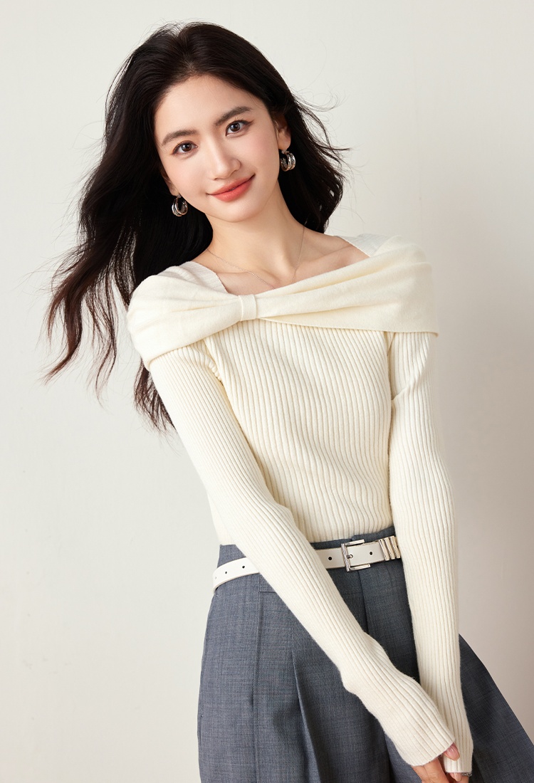 Flat shoulder tops knitted sweater for women