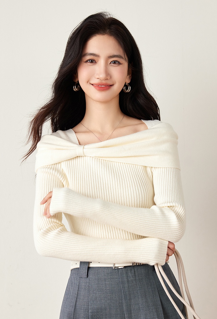 Flat shoulder tops knitted sweater for women